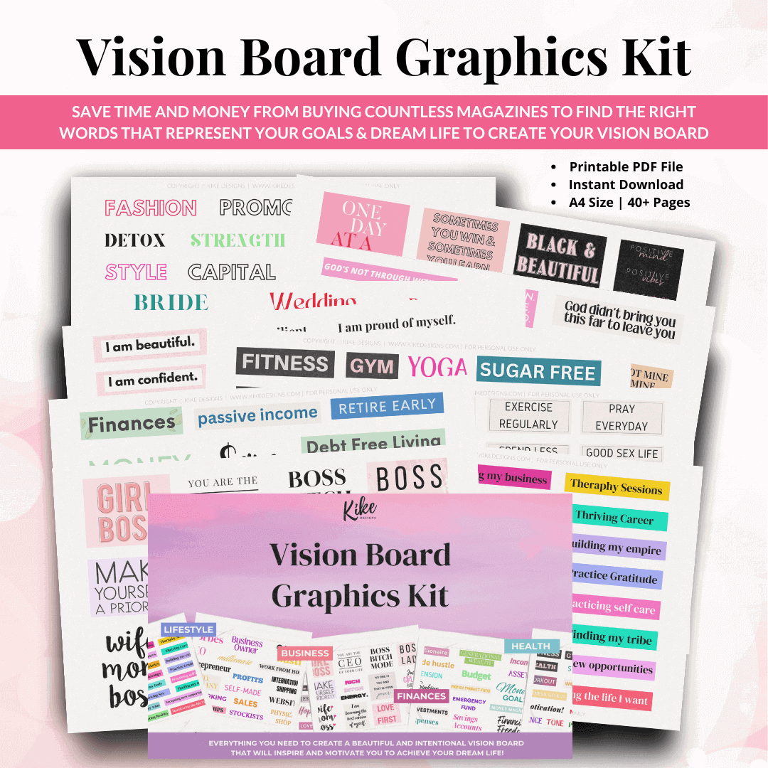 Vision Board Graphics Kit Printable - Kike Designs